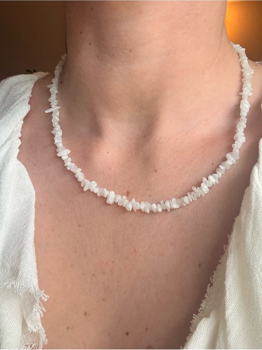 Delicate White Chip Necklace - Elegant Women's Jewelry